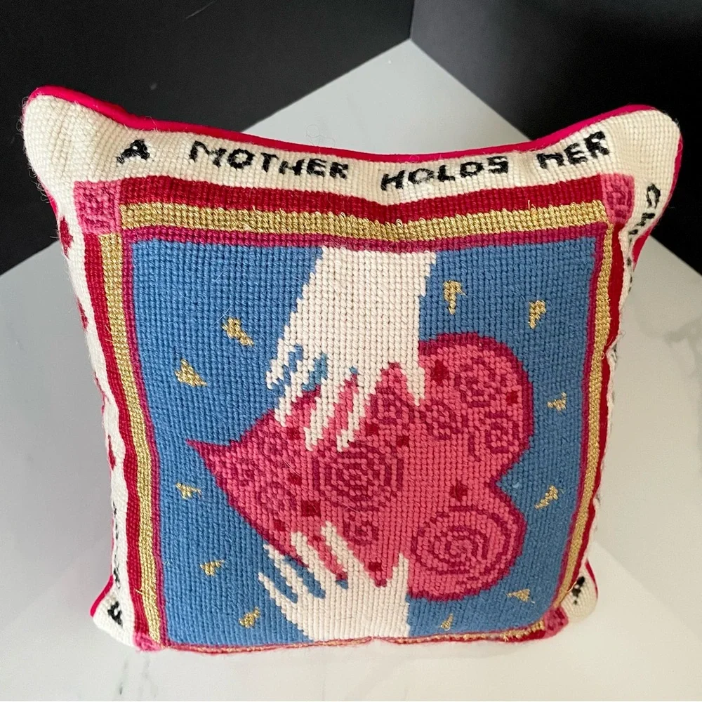 "A Mother Holds Her Children's Hands" Needlepoint Pillow - Picture 2 of 12